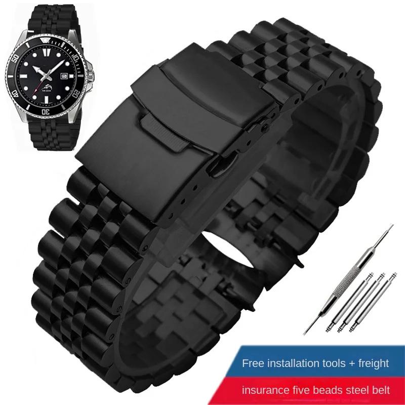 22mm Gold-Schwarz Edelstahl Uhrenarmband für Casio MDV-106 MDV-107 2784 Armband Gebogenes Metall-Armband Faltverschluss Armband