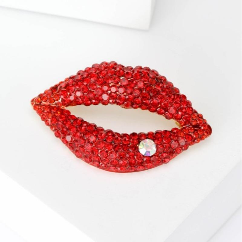 Fashion Lip Enamel Zircon Brooch, Anti-exposure Pin for Women, Metal Button To Fix Clothes, Wedding Party Gift