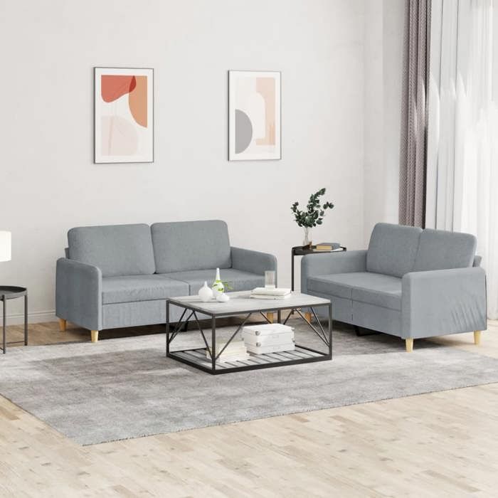 VidaXL Ensemble de canapés 2 pcs avec coussins Gris clair Tissu 3202086