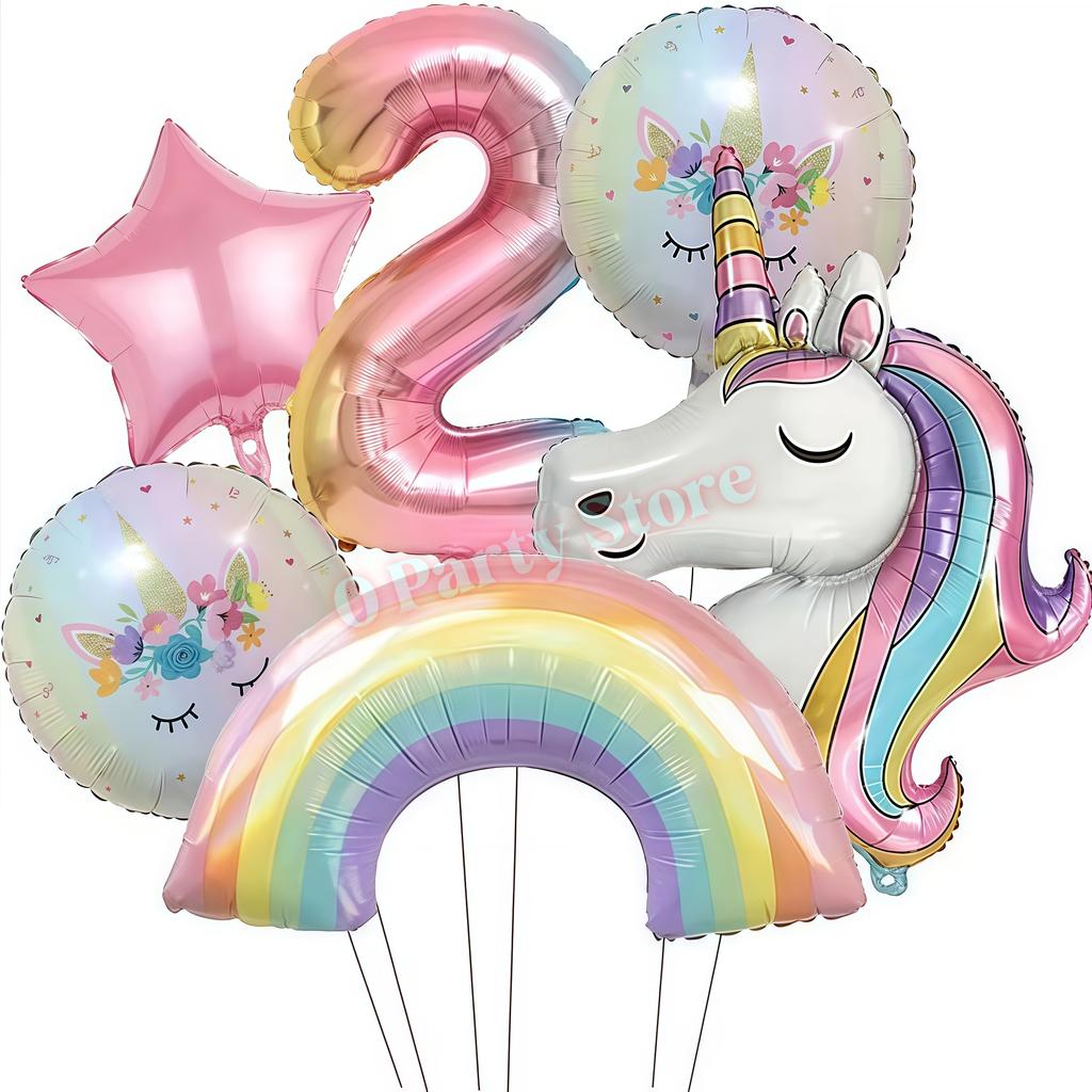 Rainbow Unicorn Aluminum Balloon Girls Birthday Party Decoration Gradient Number Balloon Party Decor Supplies Baby Shower Globos