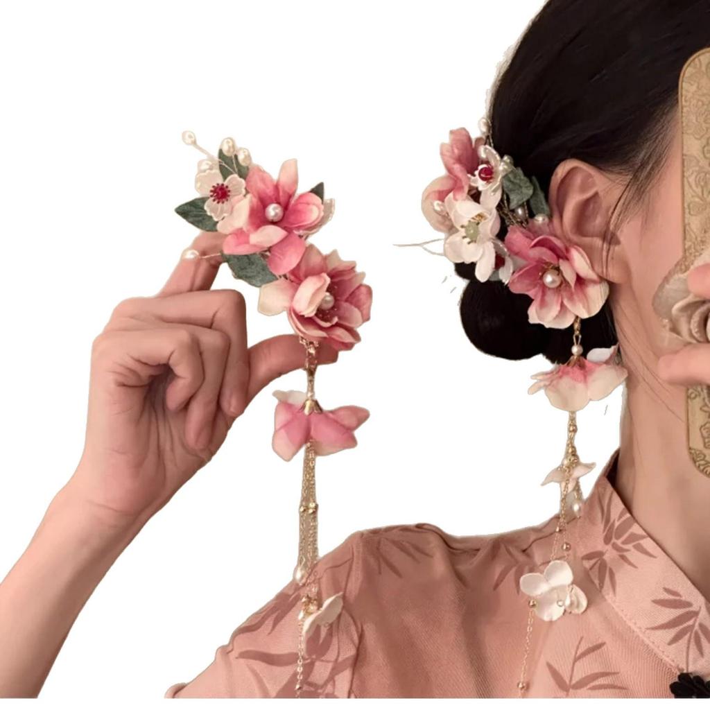 Elegant Rose Tassel Hair Clip - Stylish Chinese-Inspired Accessory for Women