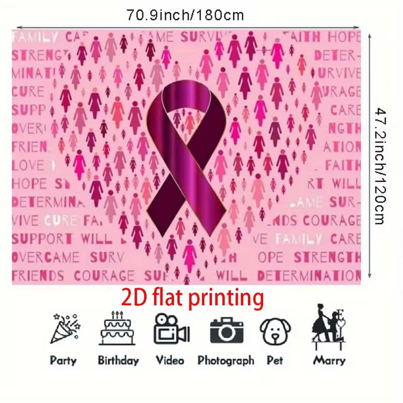 2D Pink Ribbon Banner, Women Silhouettes and Strength Backdrop for Decor