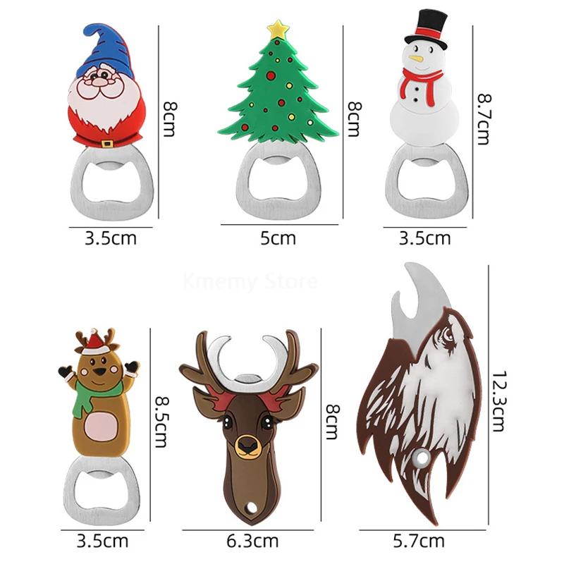 Christmas Magnetic Bottle Opener Santa Snowman Elk Beer Eagle Silicone Stainless Steel Beer Openers Fridge Magnets Kitchen Tools
