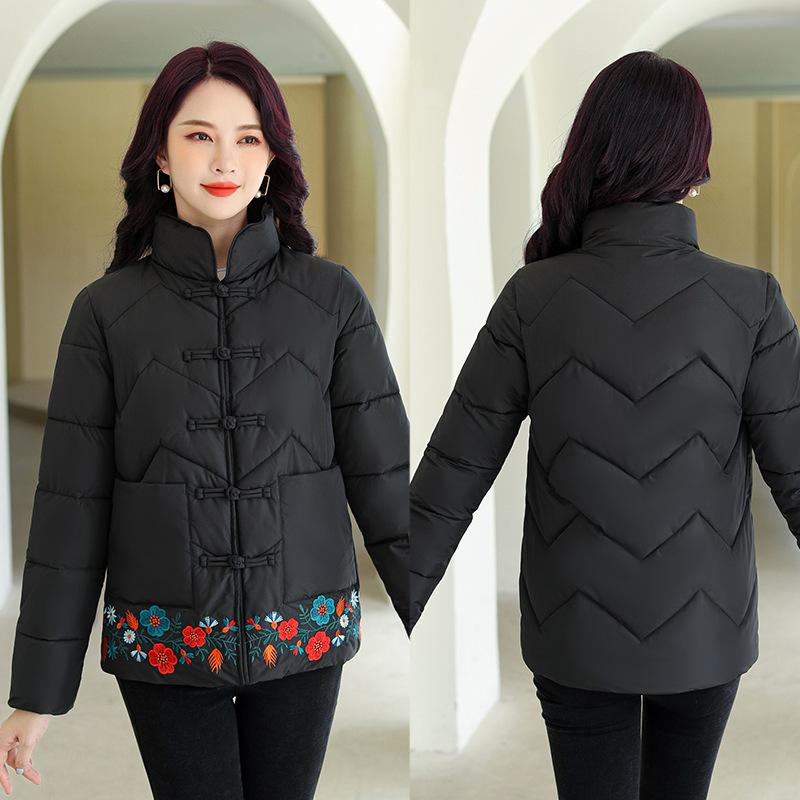 Ethnic Style Women's Autumn and Winter Retro Cotton Jacket Short Small Padded Jacket Embroidered Tang Costume Cotton Jacket Buckled Chinese Jacket