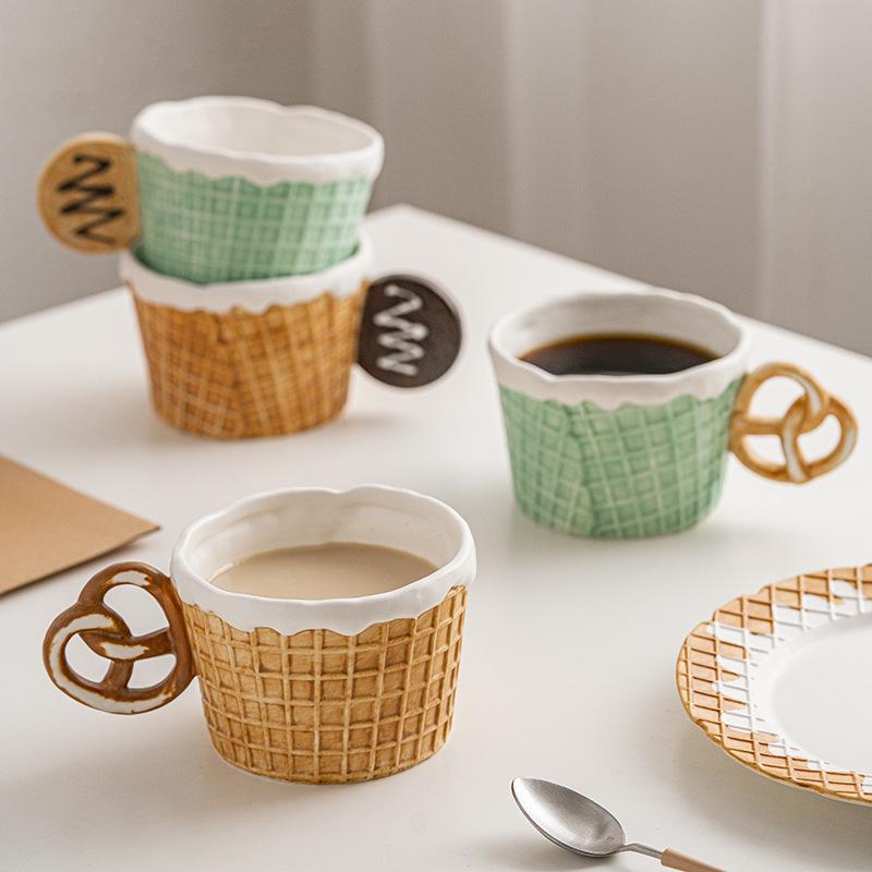 Cute Korean-Style Ceramic Mug & Cookie Series Tableware Set: Coffee Cup, Breakfast & Dinner Plates, Dessert Plate