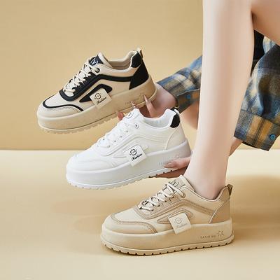 Tênis plataforma chunky casual feminino com cadarço, antiderrapante, leve, para caminhada, feminino, couro PU, confortável, esportivo, tênis para treino