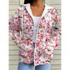 Felpa Giacca con Cappuccio e Zip da Donna con Stampa Floreale Rosa e Bianca