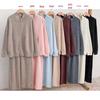 Women's Casual Knit Cardigan & Wide-Leg Pants Two-Piece Set - Autumn/Winter Collection