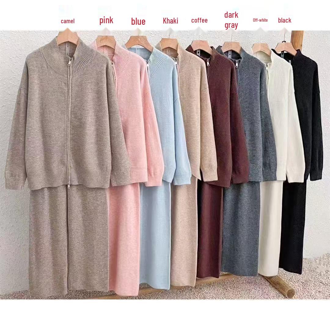 

Women s Korean Style Double Zipper Stand Collar Knit Cardigan - Thick Short Casual Design for Autumn & Winter One Size чёрный