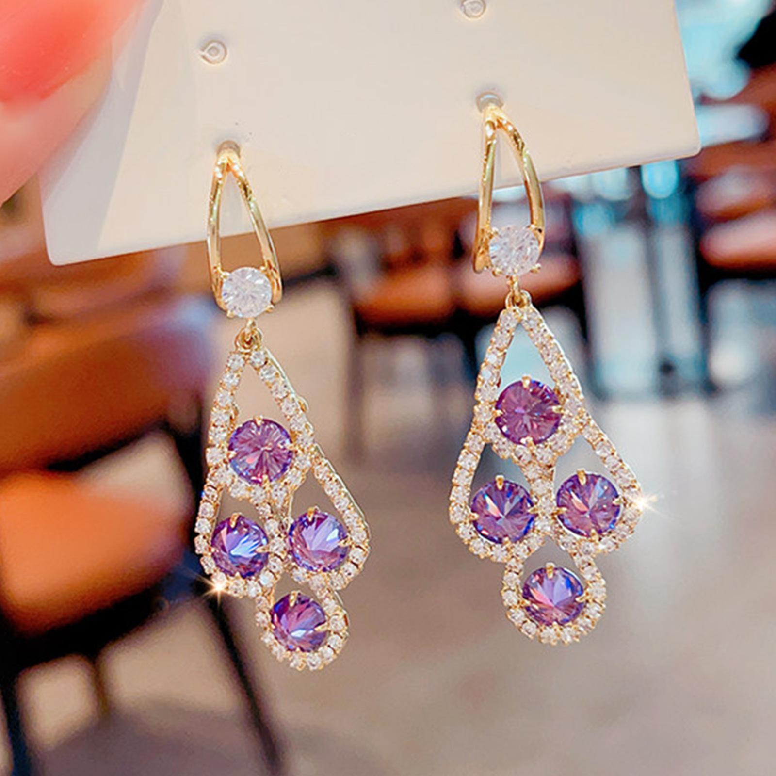 Trendy Purple Zircon Teardrop Ear Clips Elegant And Luxurious Earrings For Women Unique Design