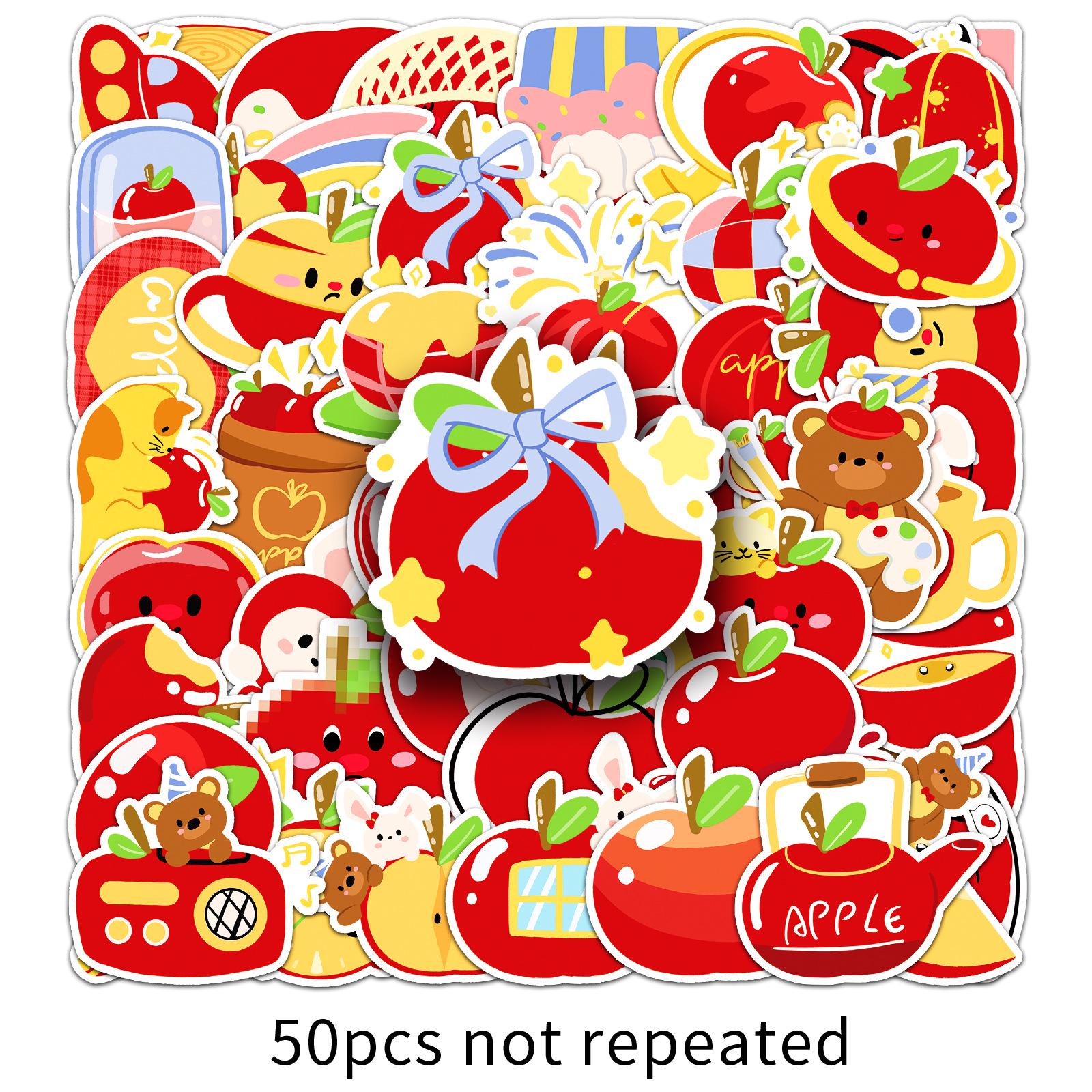 50 Original Hand-Drawn Apple Cartoon Stickers: Non-Infringing, Cute, DIY Diary Guka Stickers