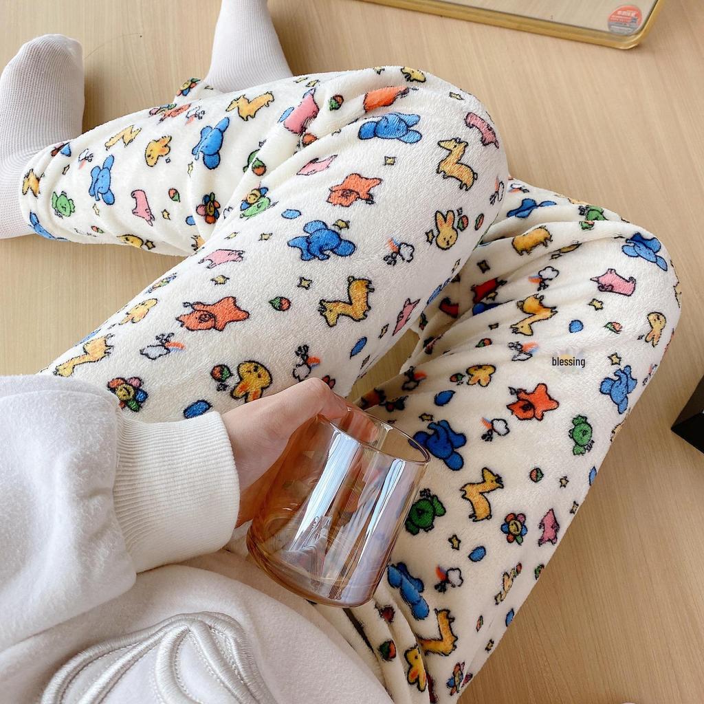 Cartoon Animal Flannel Pajamas Women’s Autumn/Winter Coral Fleece Warm Pants