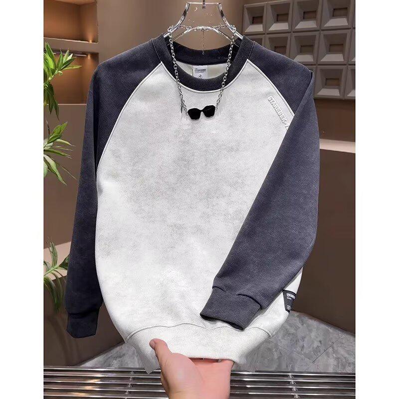 2025 Men's Color Block Autumn Hoodie - Trendy Long Sleeve Round Neck Top