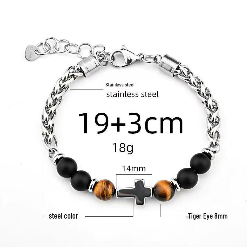 Stainless Steel Obsidian Cross Bridge Bracelet - Men s Stylish Accessory