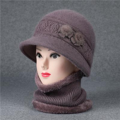 Schal, Mützen-Sets Wintermütze für ältere Damen mittleren Alters, aus Kaninchengarn gestrickt, für warme Baskenmütze für ältere Menschen, Großmutter mit Samt-Sets