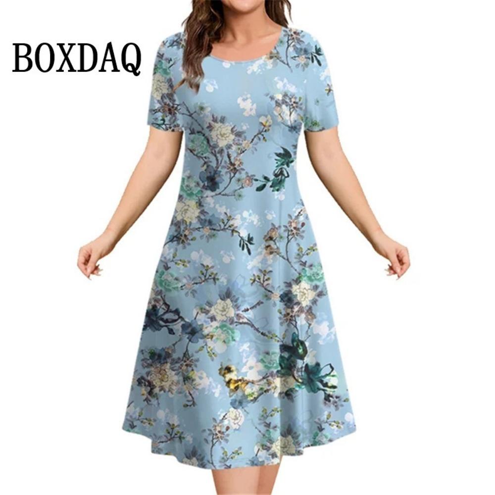 

Plant Flowers Print Women s Dresses Summer Short Sleeve Clothing Casual Female Dress Retro Ladies Loose Plus Size Dresses S