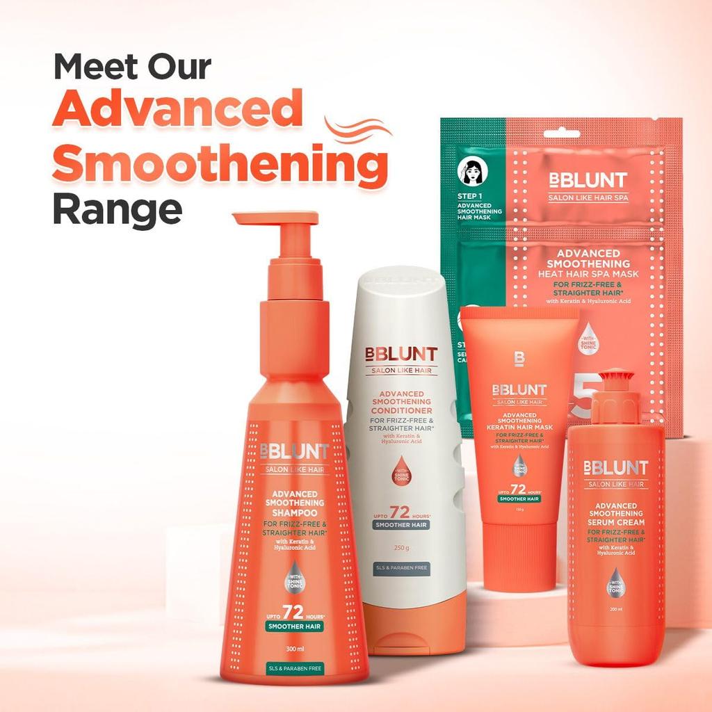 Bblunt Advanced Smoothening Duo 300 Ml + 250 G  Shampoo & Conditioner Combo Frizz-Free Hair Straightening Set For Men & Women