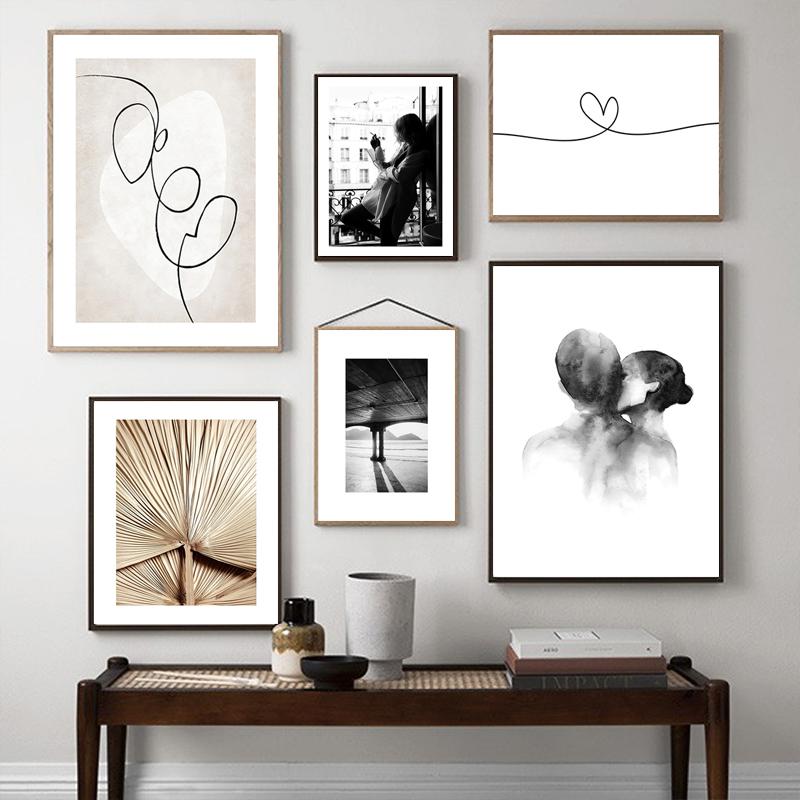Abstract Line Figure Poster Wall Art Canvas Print Painting Minimalist Retro Black and White Home Decor Bedroom Backdrop Pictures