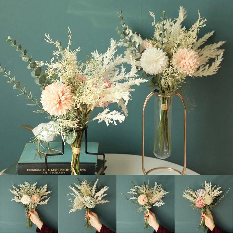 Beautiful Artificial Flower Fake Dandelion Eucalyptus Hybrid Bouquet For Home Decor