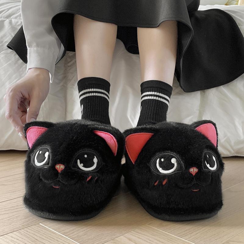 New Fun Sorrow Kitty Slipper Women's Winter Animal Designer Slides House Shoes Home Scuff Woman Big Head Cat Flipper Floor Shoes