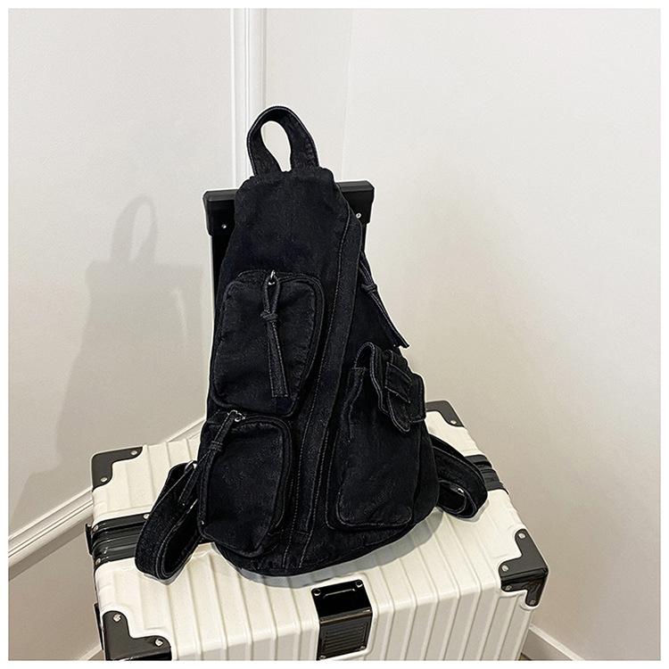 New Fashion Old Denim Backpack Women's Personality Bucket Bag Messenger Bag Trendy Casual Retro Backpack