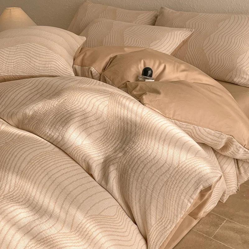 Light Luxury Soft Thick 100% Cotton Flat Sheet Sets Satin Jacquard Silky Bedding Set for Seasons Single Double Bed Comfort Set