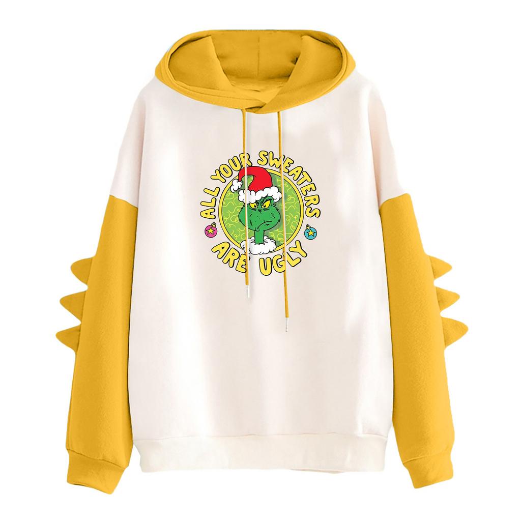 Women's Printed Contrasting Dinosaur Loose Casual Hoodie