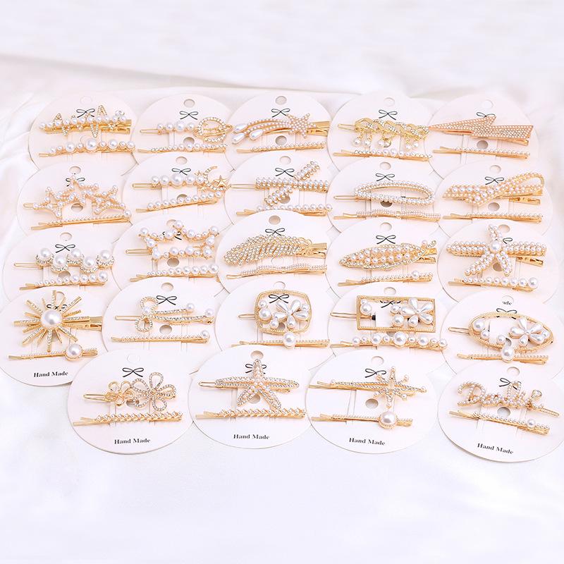 Women'S Alloy Inlaid Imitation Pearl Duck Clip Women'S Bangs Broken Hair Edge Clip Hairpin Set Hairpin Hair Accessories