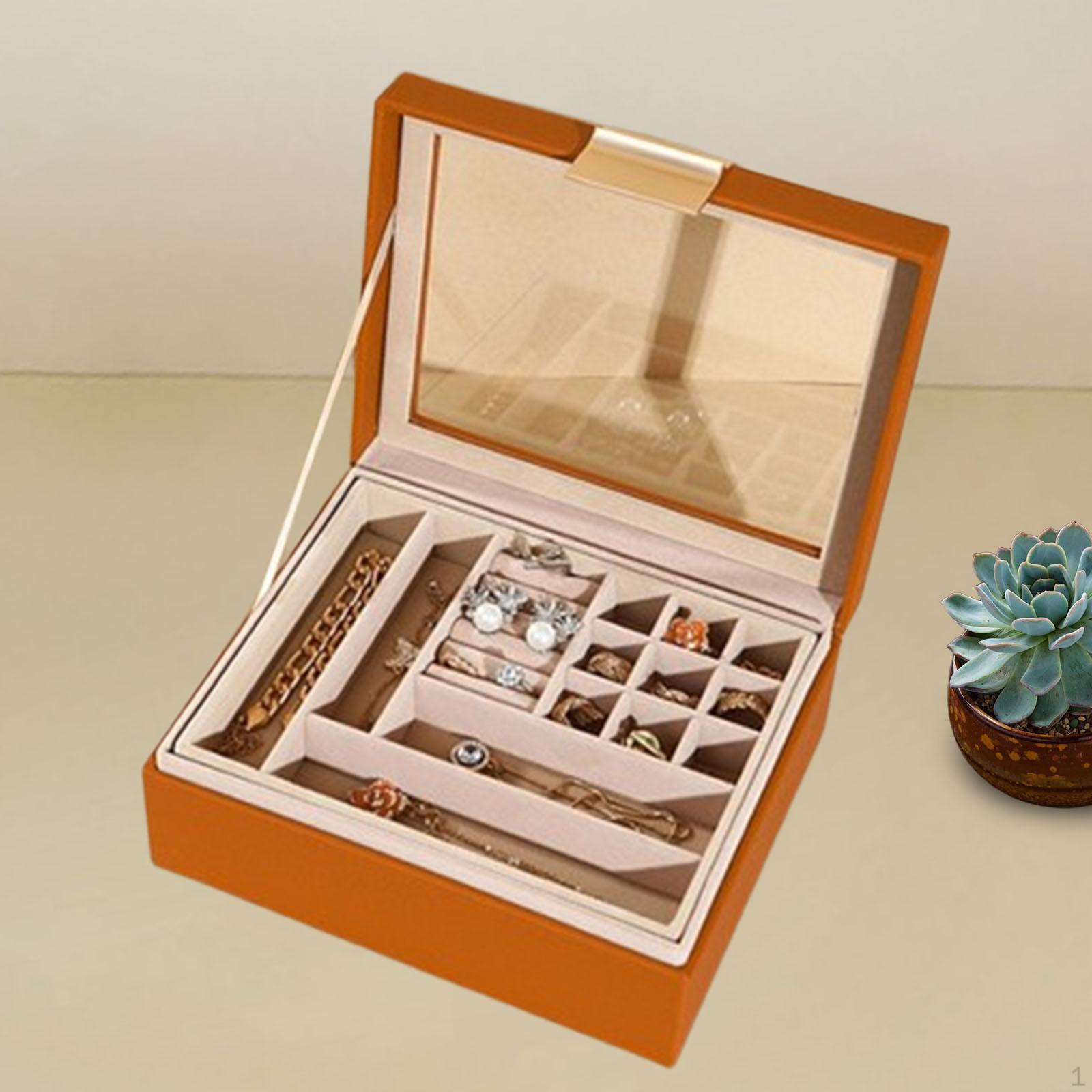 

2 -layer Jewelry Box Bijoux Organizer Container Storage for Bailes Orange Brown
