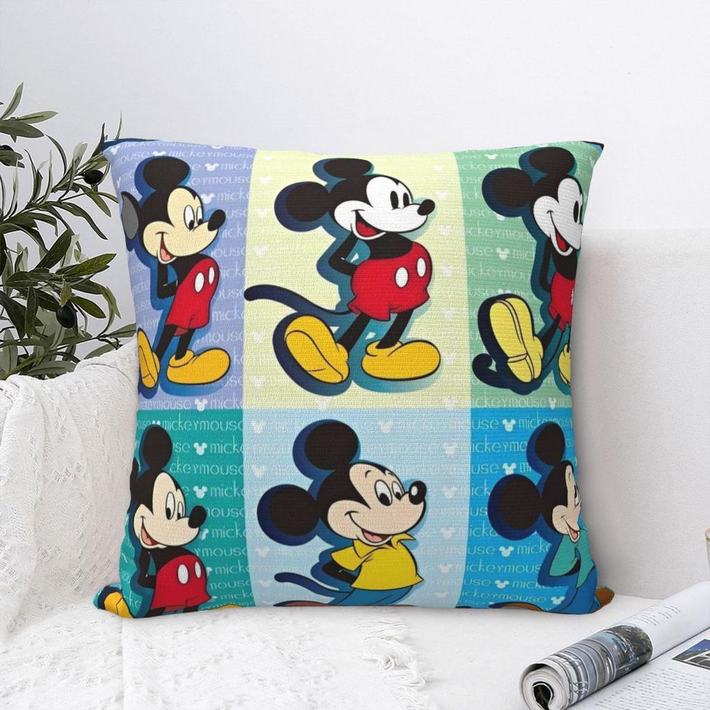 Kawaii Mickey Minnie Paar Kissenbezug, bedruckt, Polyester, Kissenbezug, Dekokissenbezug, Sitzkissenbezug, Reißverschluss, 40 x 40 cm