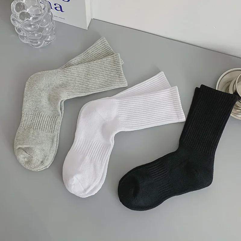 Unisex Black Terry Cotton Mid-Length Thick Warm Sports Socks for Autumn & Winter