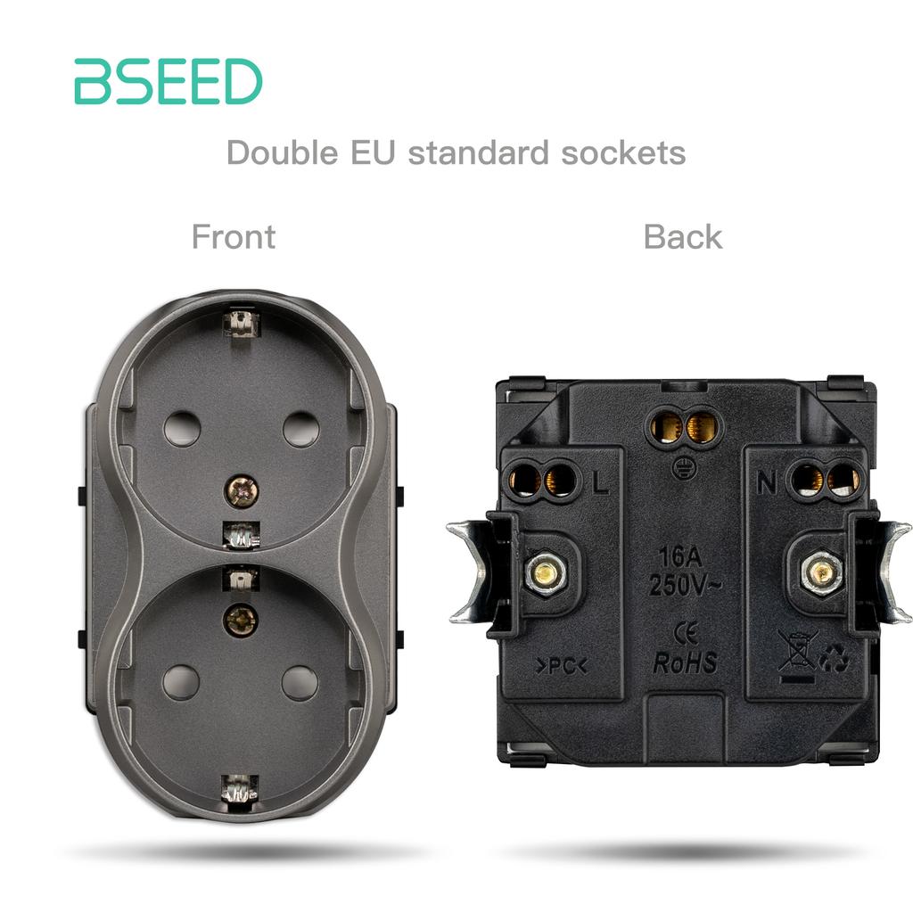 BSEED Mechanical Button Switches EU/FR Socket Type-c Dual USB Sockets Function Parts Glass Socket Frames DIY Free Combination