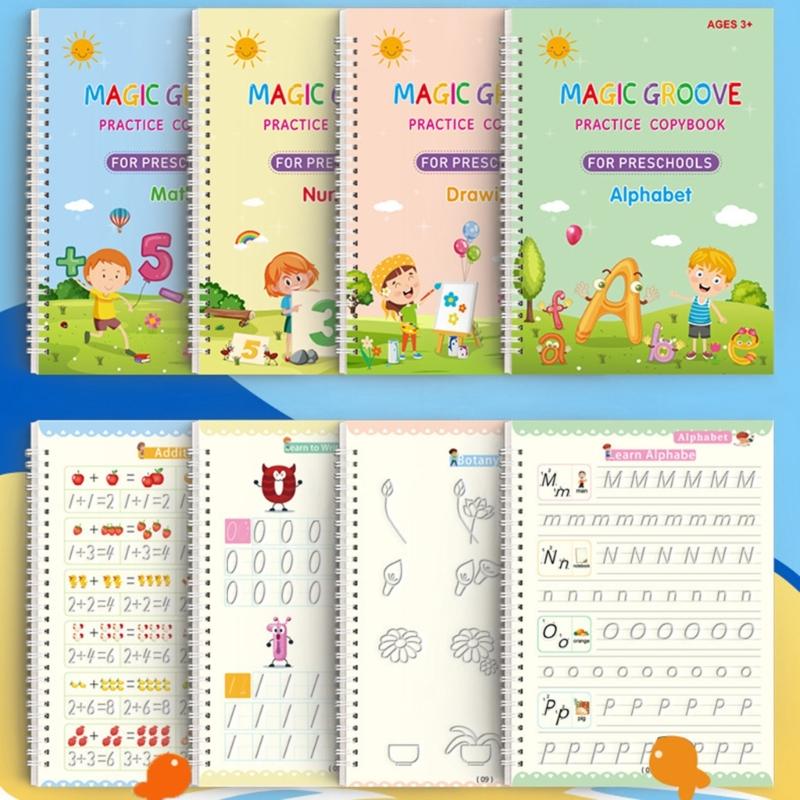 4Pcs Childrens Calligraphy Practice Workbook Magical Handwriting Practice Book For Kid Early Writing Skills Development