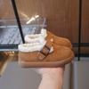 Genuine Leather Girls' Snow Boots with Plush Haken Shoes, Winter Girls' Baby Cotton Shoes with Plush Boys' Woolen Shoes