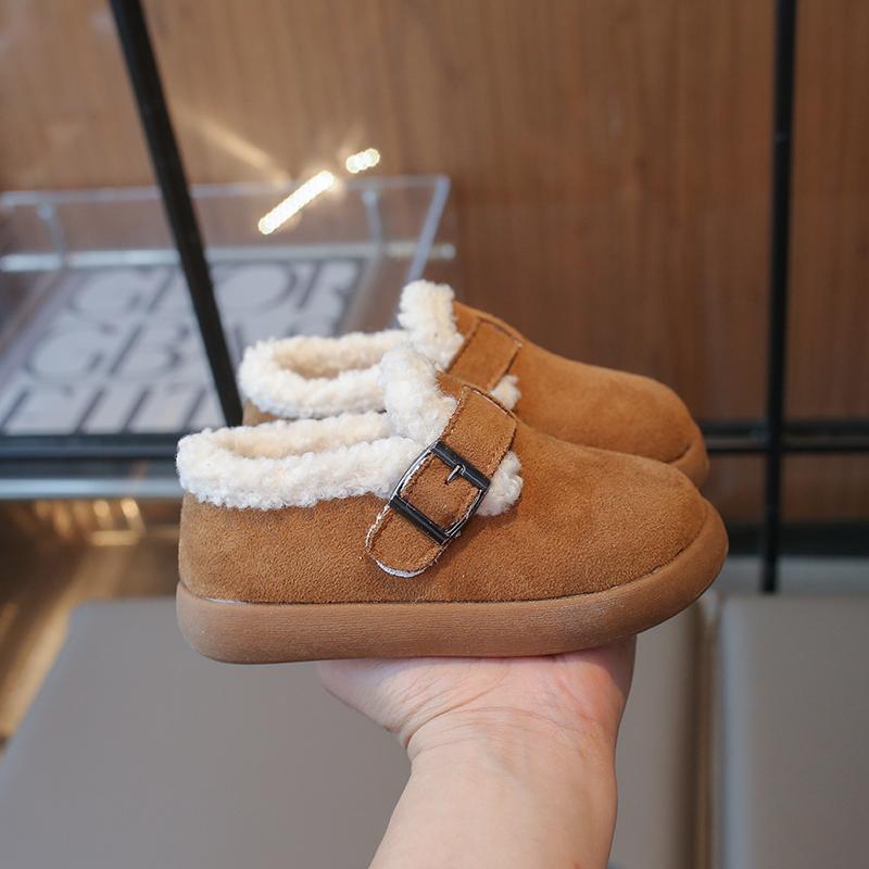 Genuine Leather Girls' Snow Boots with Plush Haken Shoes, Winter Girls' Baby Cotton Shoes with Plush Boys' Woolen Shoes