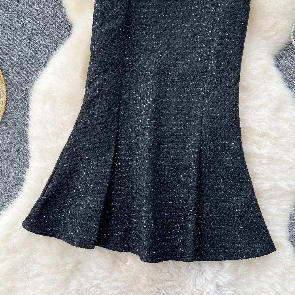 Jesień Zima Kobiety Jednolita Tweedowa Długa Midi Wyszczuplająca Bodycon Syrenka Spódnica