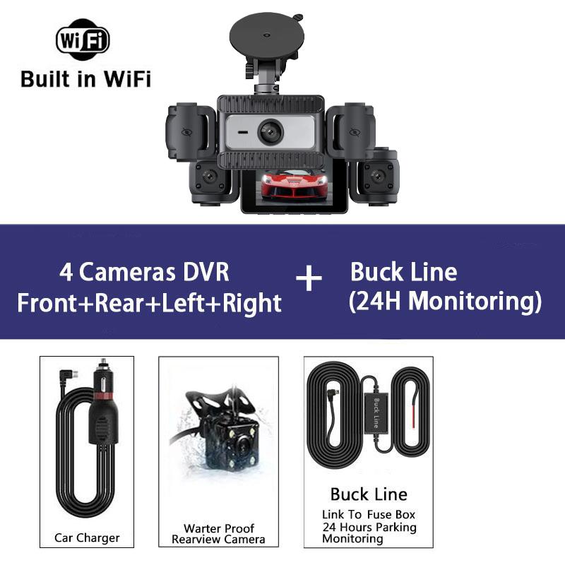 4 Channel Wifi Car DVR UHD 1080P 4-Lens Inside Vehicle Dash Cam 360° All Sides Car Camera Black Box Video Driving Registrator