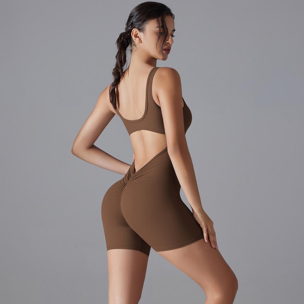 Sexy V-back Waist Jumpsuit, Yoga Uniform, One-piece Abdominal Compression, Tight Fitting Sports Back Jumpsuit For Women