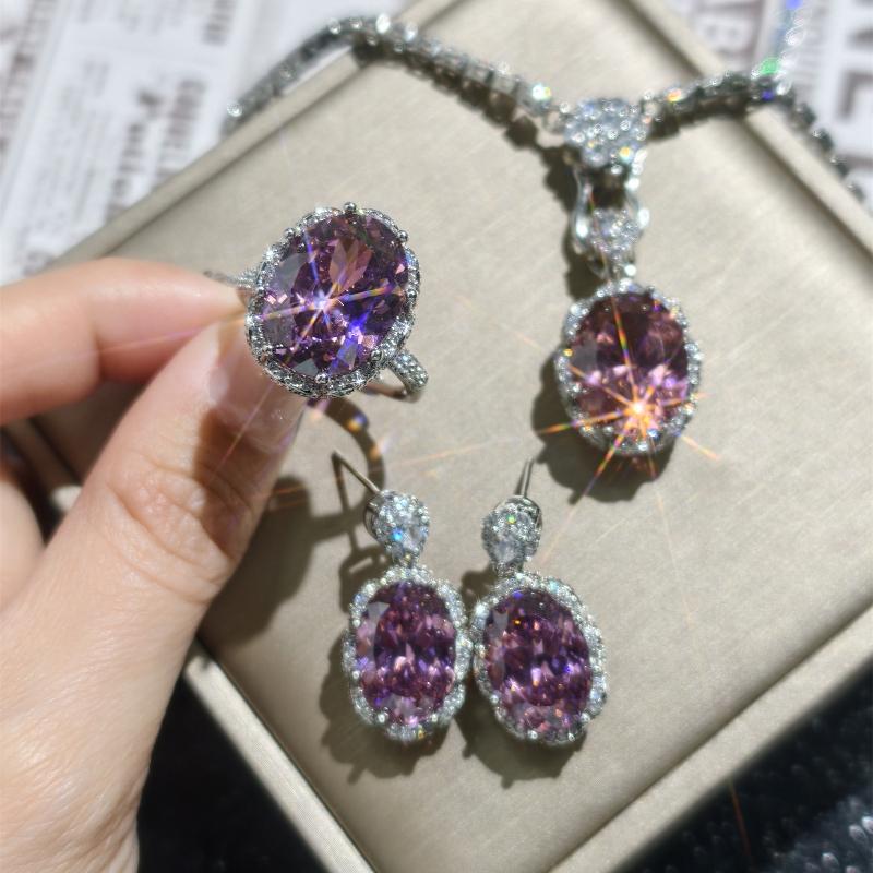 2025 Fashion Jewelry Set 925 Pure Silver Engagement Style Ring Earrings Necklace Women's Party Gift