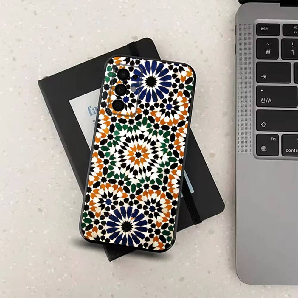 M-Moroccan Tile For Samsung Galaxy A73,31,71,53,32,72,Note,22,41,8,9,52,J7,Soft Black Silicone Cover Case