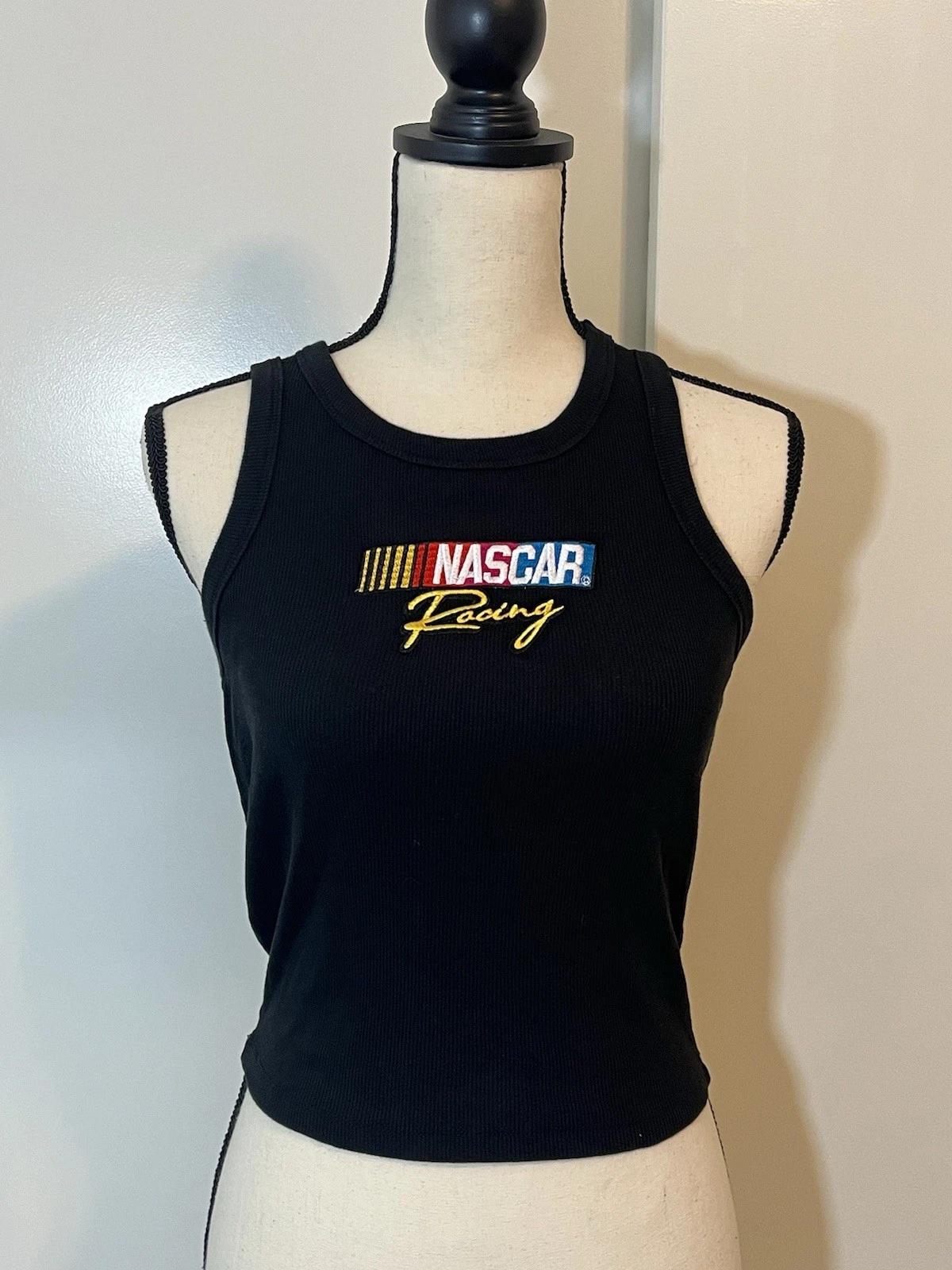 NASCAR Women’s High Neck Tank Top Cropped Shirt Black Racing Car Size Large S