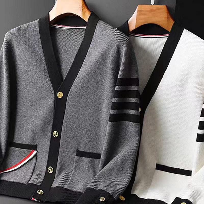 Men's Autumn Patchwork Cardigan Sweater - Loose, Handsome Hong Kong Style Knitted Coat