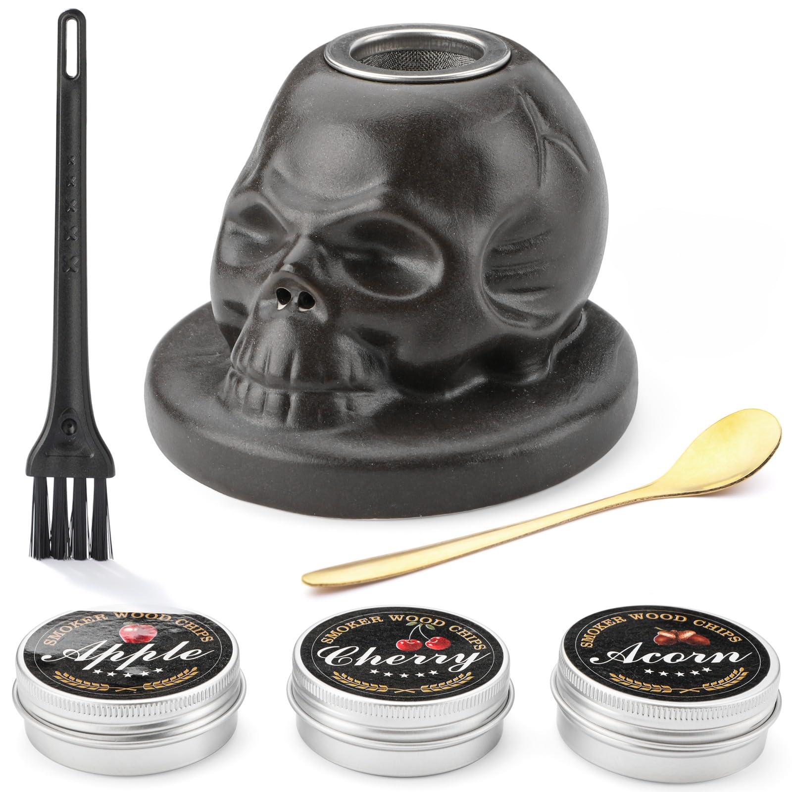 Skull Smoker Set, Cocktail Smoker, Ceramic, Matte Stone Finish