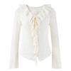 Elegant V-Neck Ruffle Lace Blouse