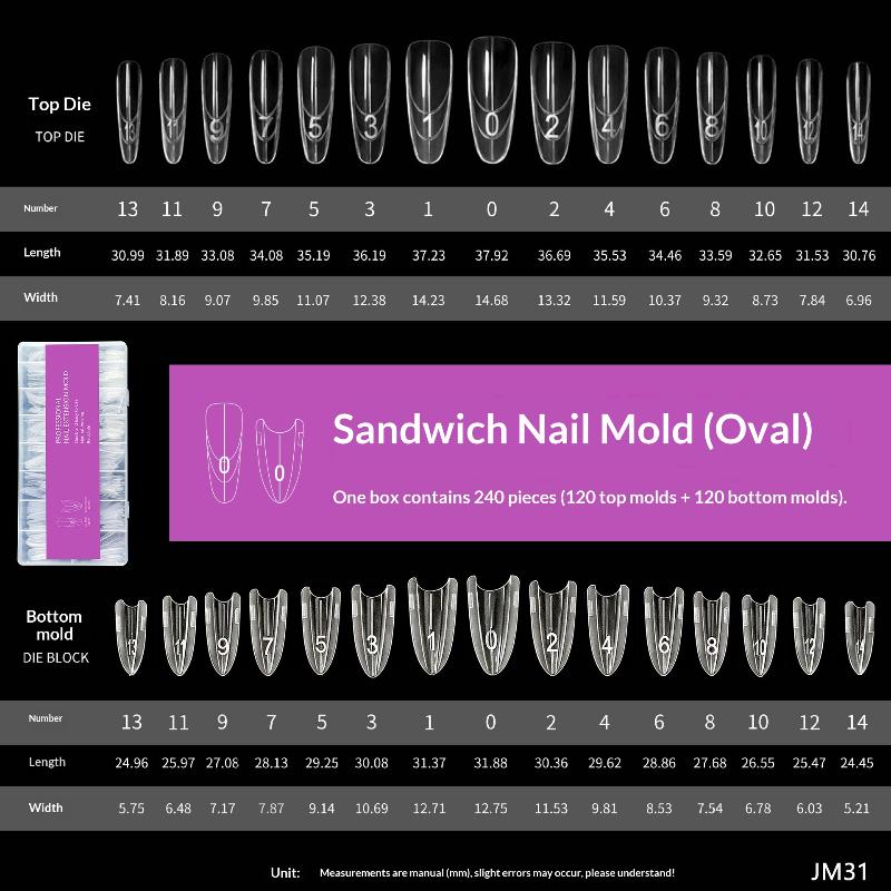

240Pcs Sandwich Nail Forms 15 Size Oval Extension Dual Form No Paper Forms Needed For Easy Nail Extensions A5