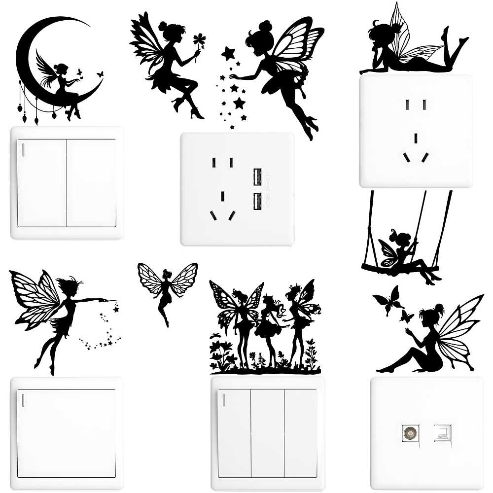 4 Sheets 4 Styles PVC Waterproof Decorative Stickers Self Adhesive Decals for Furniture Decoration Angel & Fairy 240x125mm 1 sheet/style