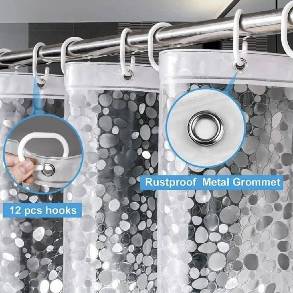 PEVA 3D Kiesel Duschvorhang - Dick, Wasserdicht & Schimmelresistent, Stanzfrei