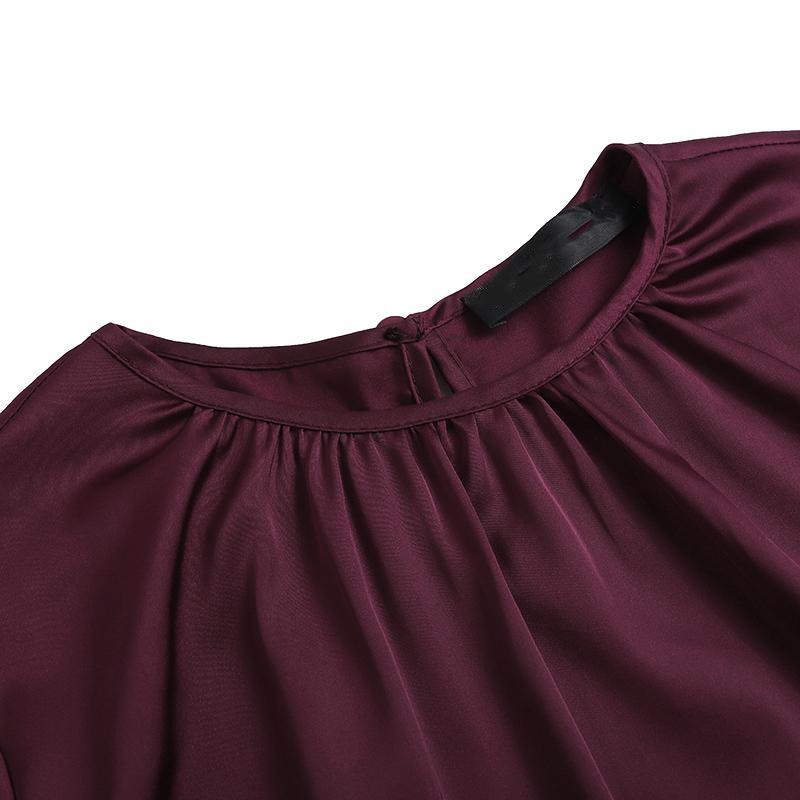 Women's Elegant Round Neck Lantern Sleeve Tie-Waist Slimming Robe Dress