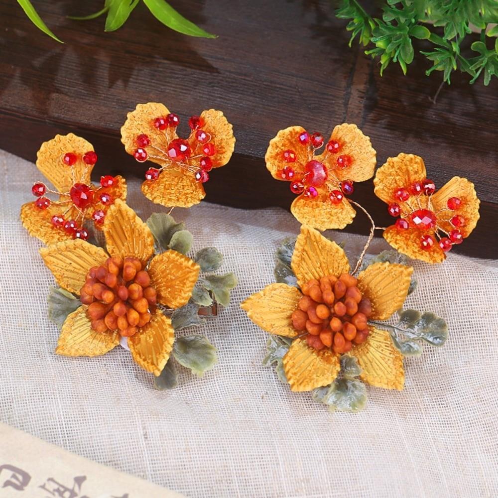 Beautiful Chinese Ancient Hairpins Beads Exquisite Fairy Side Clips Hanfu Flower Hair Clips  Girls
