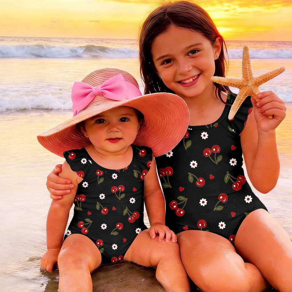 Girls One Piece Swimsuit Summer Kids Fruit Print Swimwear Toddler Children Casual Fashion Ruffle Sleeve Bathing Suit